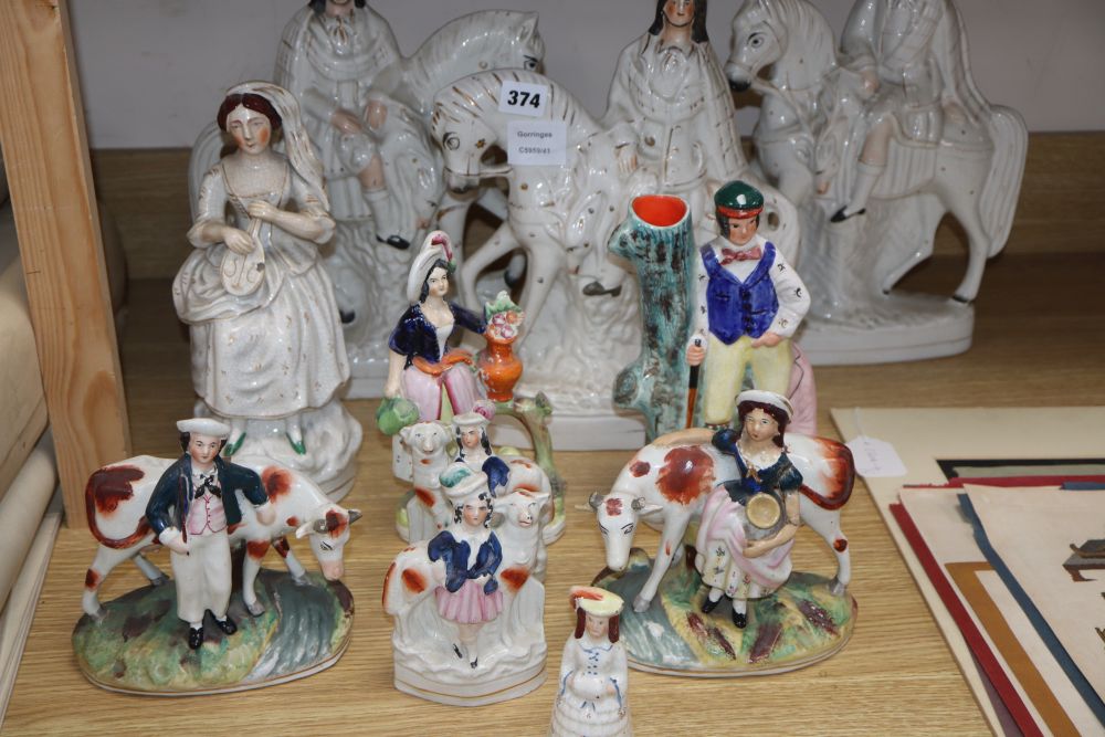 A collection of eleven Staffordshire figural flatbacks